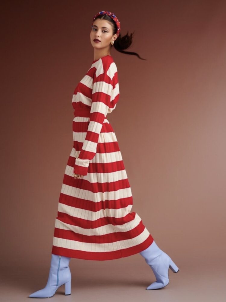 ΓΥΝΑΙΚΕΙΟ ΦΟΡΕΜΑ KARAVAN WESTIN KNITTED STRIPPED DRESS RED-IVORY