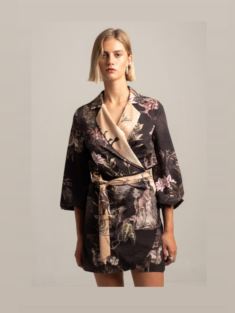 Peach and Chaos - Jungle Surreal Wrap Dress