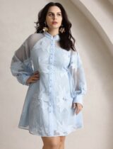 Anewste Ethereal Bloom Mini Dress – Baby Blue