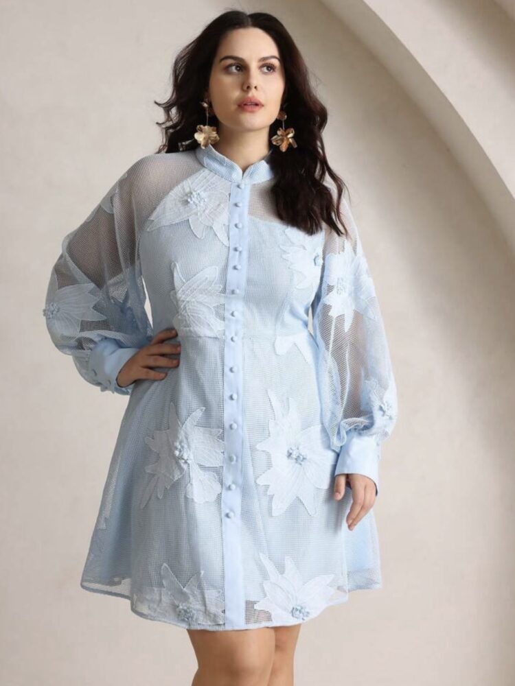 Anewste Ethereal Bloom Mini Dress – Baby Blue