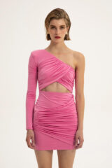 Vassia Kostara Pink Ruched One-Shoulder Mini