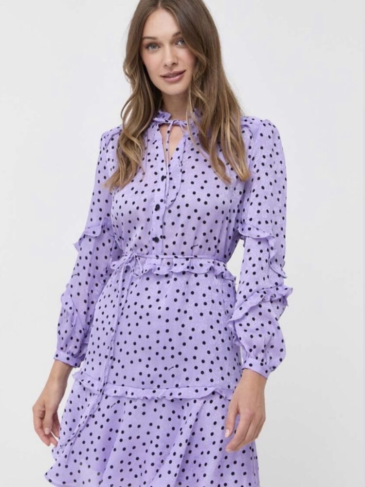 Pinko: Lilac Polka Dot Ruffle Mini Dress