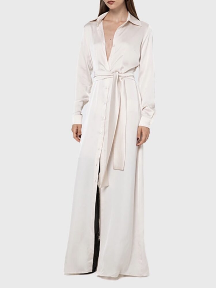 Vassia kostara maxi shirt dress (φόρεμα-πουκάμισο) σε σατινέ υφή