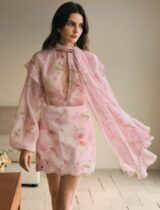 Pink Floral Chiffon Mini Dress