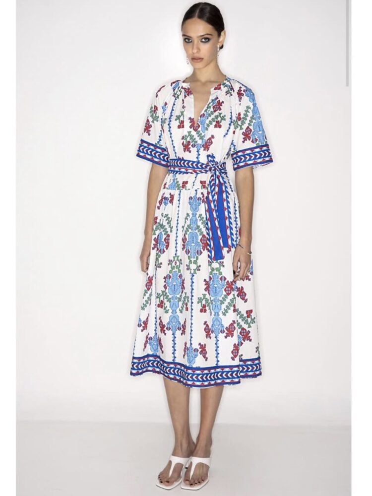 Peach and Chaos: Midi Dress με Ethnic Κεντήματα