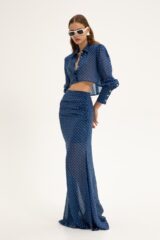 Vassia Kostara: Blue Heart Ruched Maxi Skirt