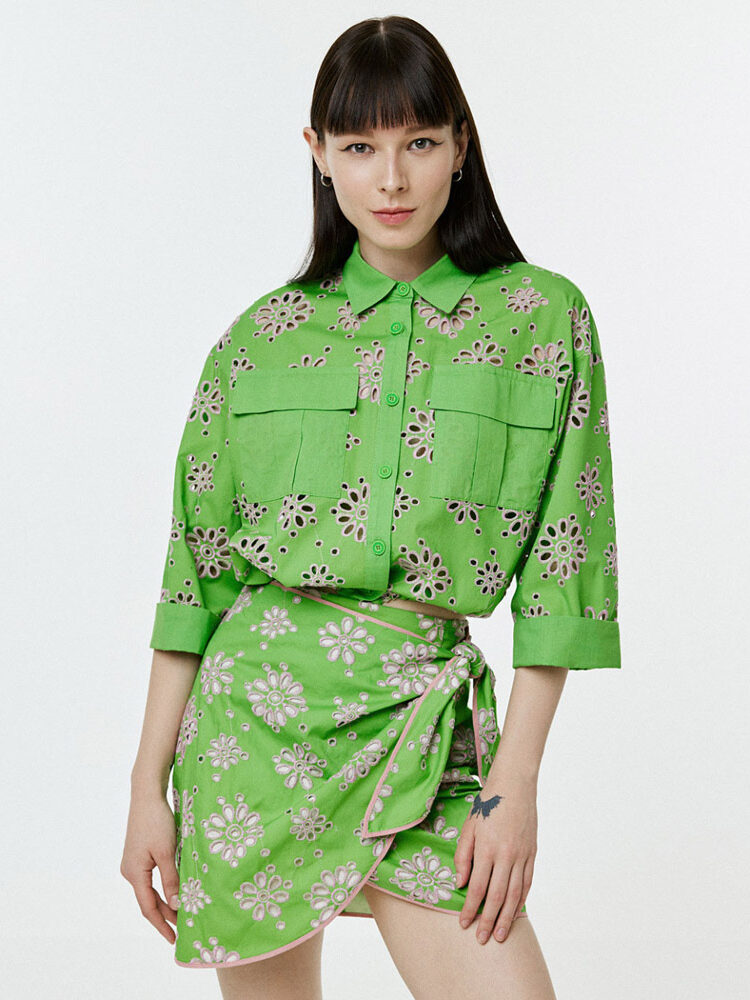 Access Fashion Broderie Anglaise Co-ord Set - Green