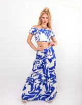 Δίχρωμο Summer Set με Off-Shoulder Top & Maxi Φούστα