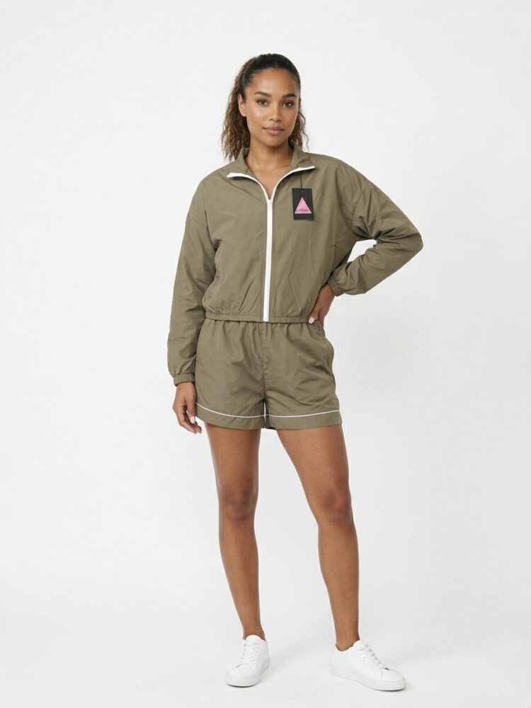 Khaki Parachute Co-ord Set "Bubblegum"