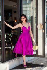 E.L.R. Eirini Lytra Routzeraki Midi Φόρεμα Σατινέ – Magenta Glamour