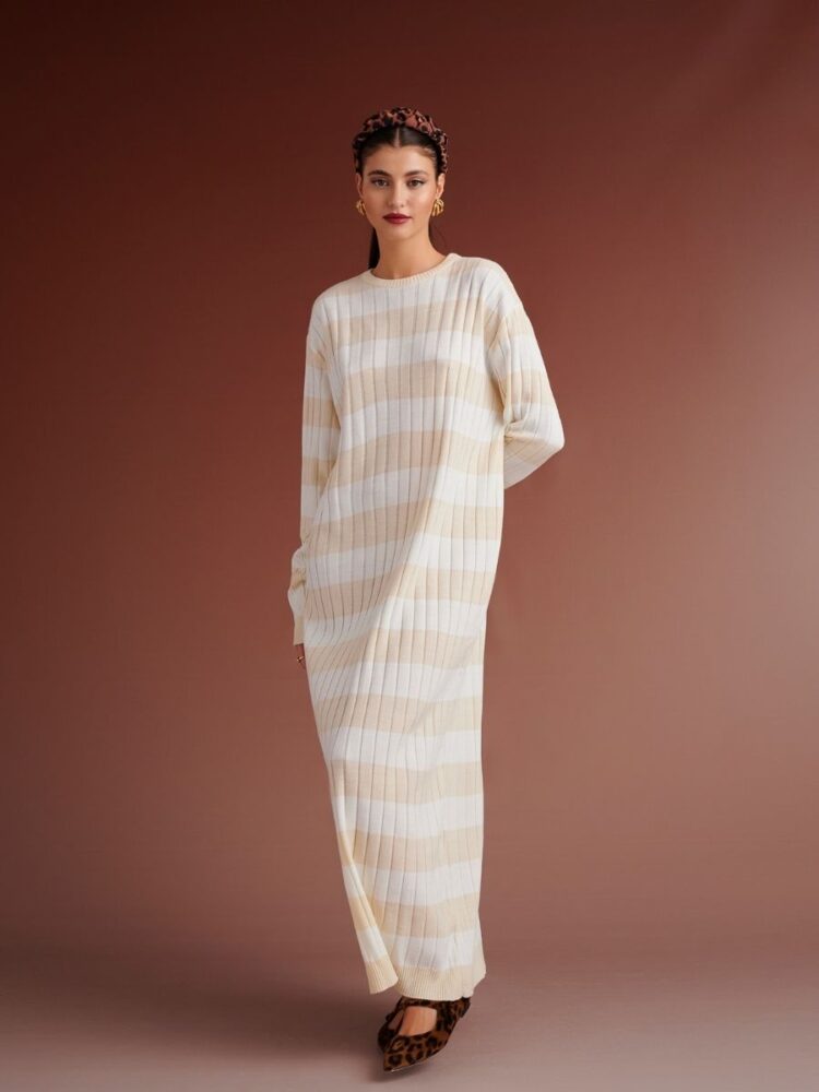 ΓΥΝΑΙΚΕΙΟ ΦΟΡΕΜΑ KARAVAN WESTIN KNITTED STRIPPED DRESS WHITE-IVORY