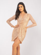 Mini Glam Φόρεμα με Πούλιες και Βαθύ V - Rose Gold