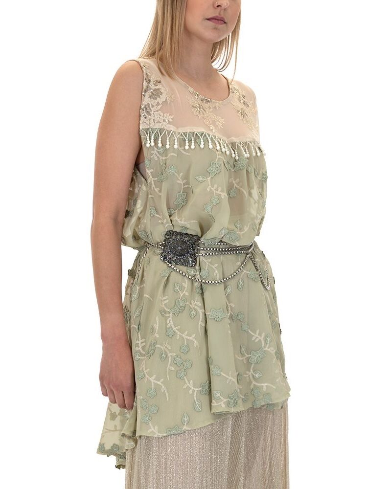 Belon Embroidered Embellished Top Mini Dress Nidodileda
