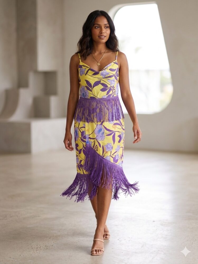 Glow Yellow Floral Fringe Co-ord Set (Κίτρινο Φλοράλ Σετ Glow με Κρόσσια)