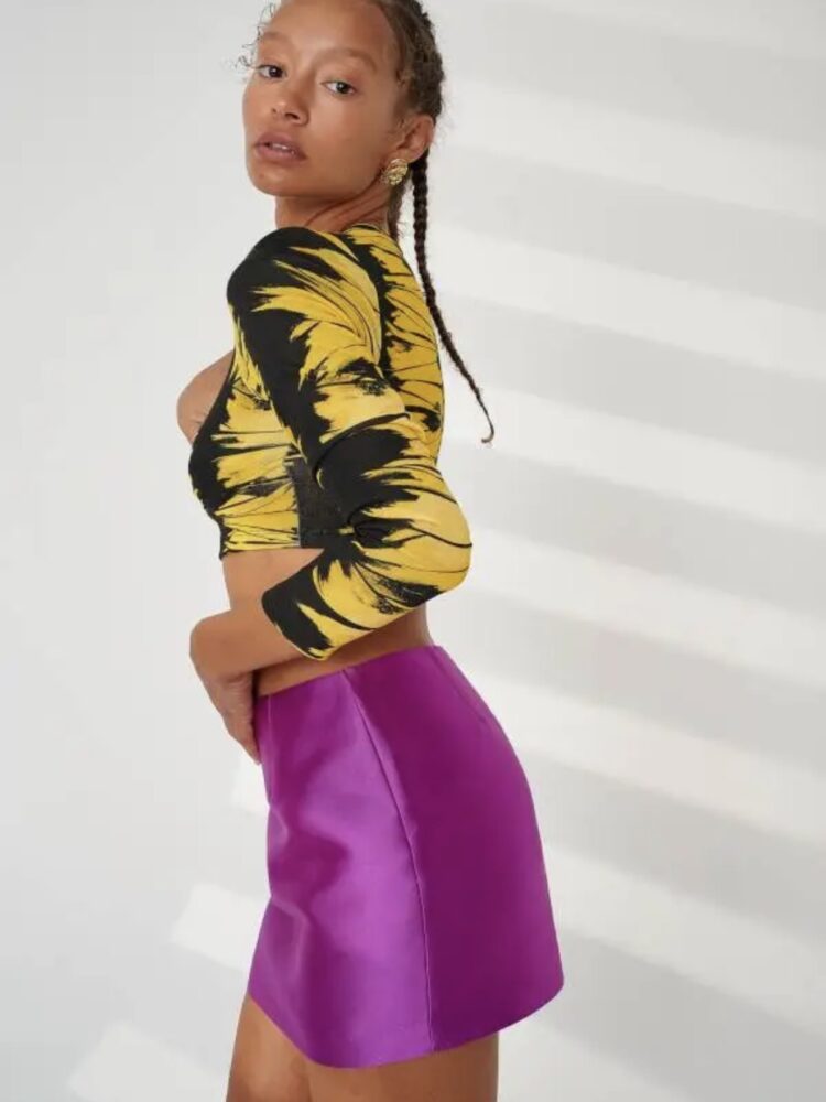 Trilogy purple satin mini skirt