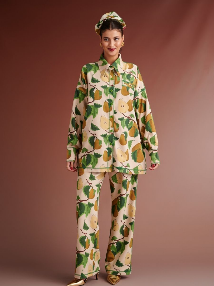 Karavan Nadine Shirt & Osman Trousers Ivory – Co-ord Σετ με Εμπριμέ Μοτίβο Αχλάδια