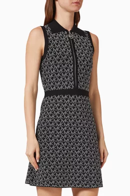 Michael Kors Γυναικείο Πλεκτό Μίνι Φόρεμα Πόλο με Jacquard Μονόγραμμα (Μαύρο / Γκρι)
