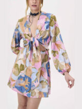 Project Soma Kailani Floral Cutout Mini Φόρεμα – Ροζ/Μπλε Εμπριμέ