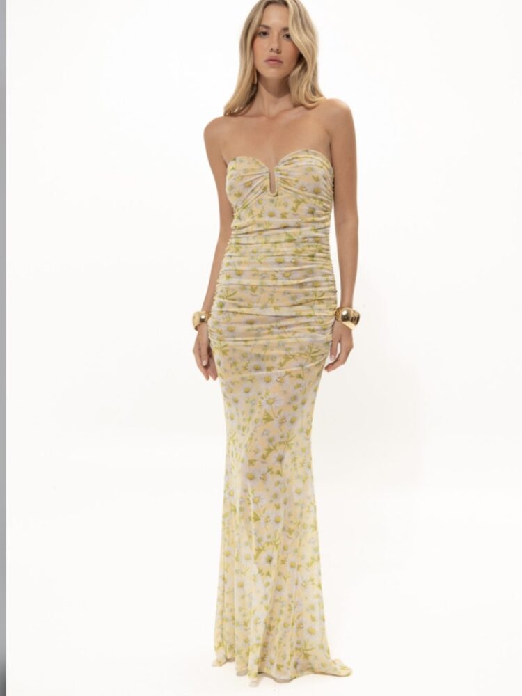 Chamomile Print Strapless Mesh Dress – Limited Edition