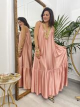 Σατινέ Maxi Αέρινο Φόρεμα με Βολάν- One Size