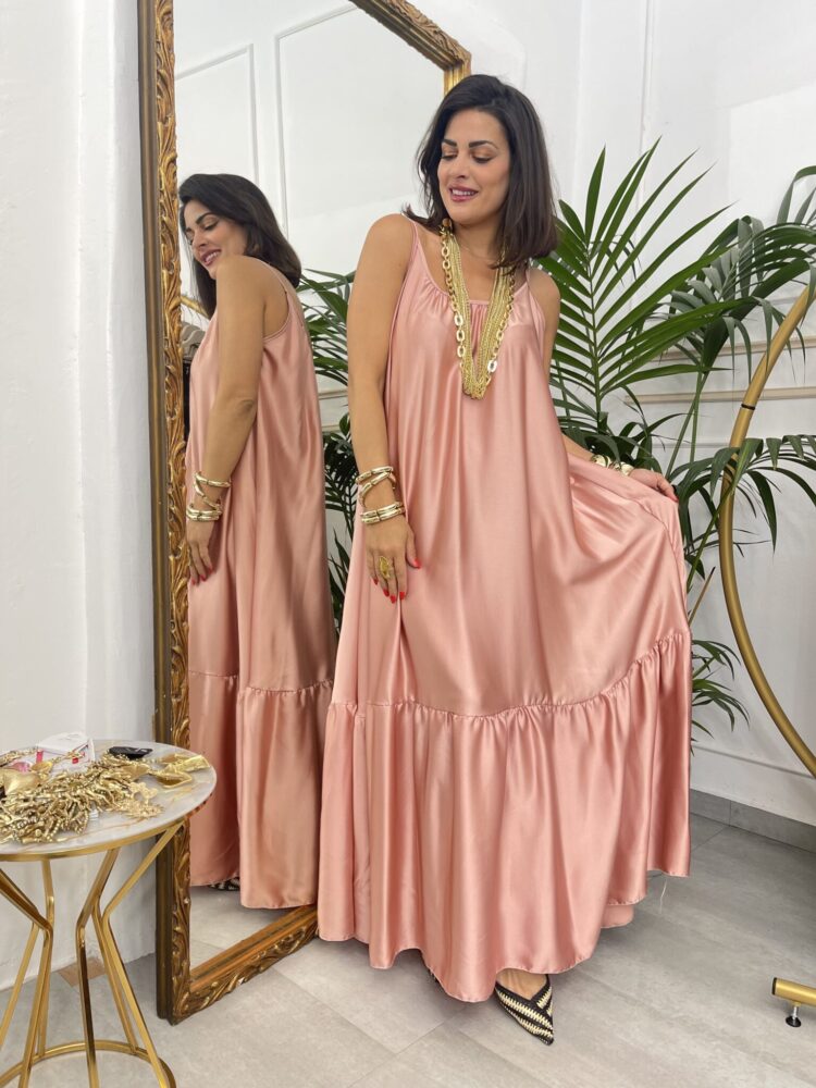 Σατινέ Maxi Αέρινο Φόρεμα με Βολάν- One Size