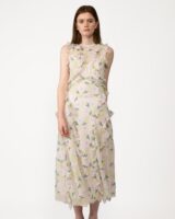 Ted Baker Calinia Γυναικείο Midi Φόρεμα με Βολάν και Floral Μοτίβο - Λιλά/Κίτρινο