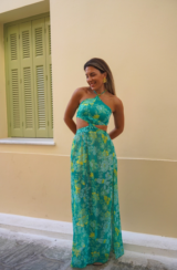Ciel Concept Sifnos Γυναικείο Maxi Φόρεμα με Cut-Outs και Floral Μοτίβο - Τυρκουάζ/Mint