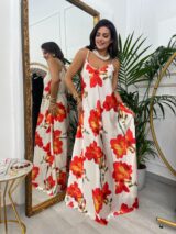 Σατέν Floral Maxi Φόρεμα – Πολύχρωμο