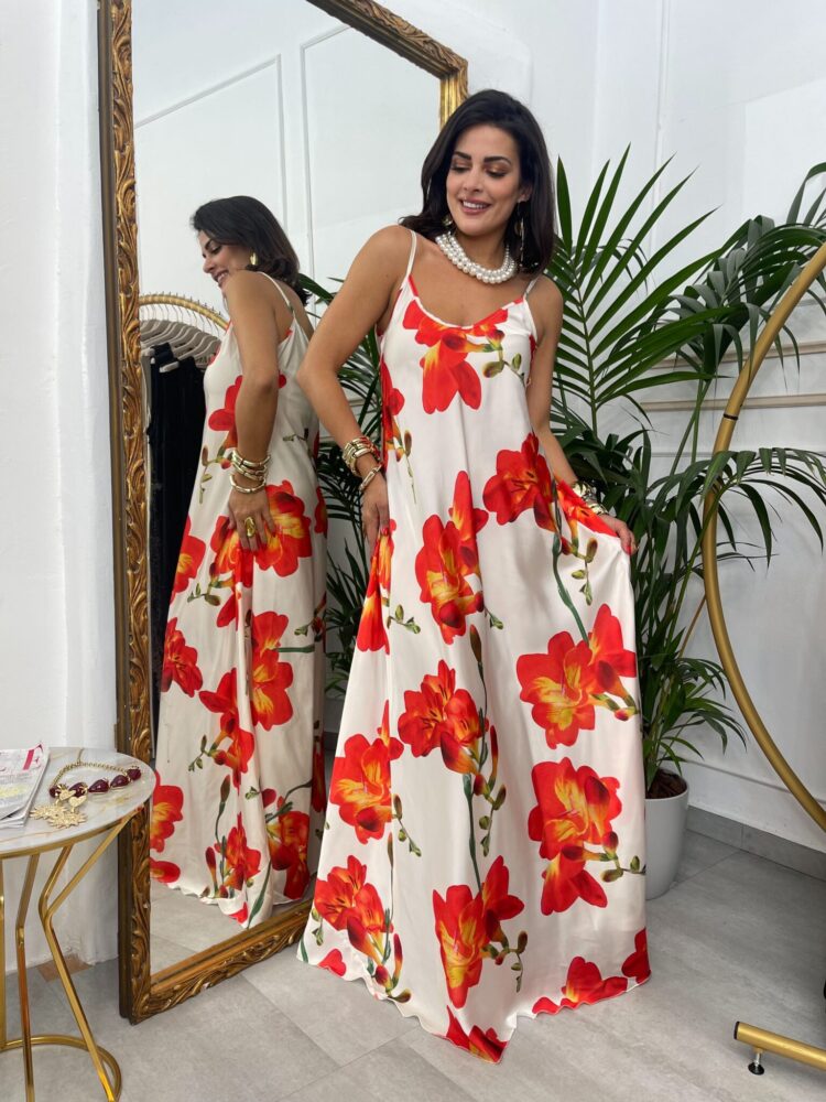 Σατέν Floral Maxi Φόρεμα – Πολύχρωμο