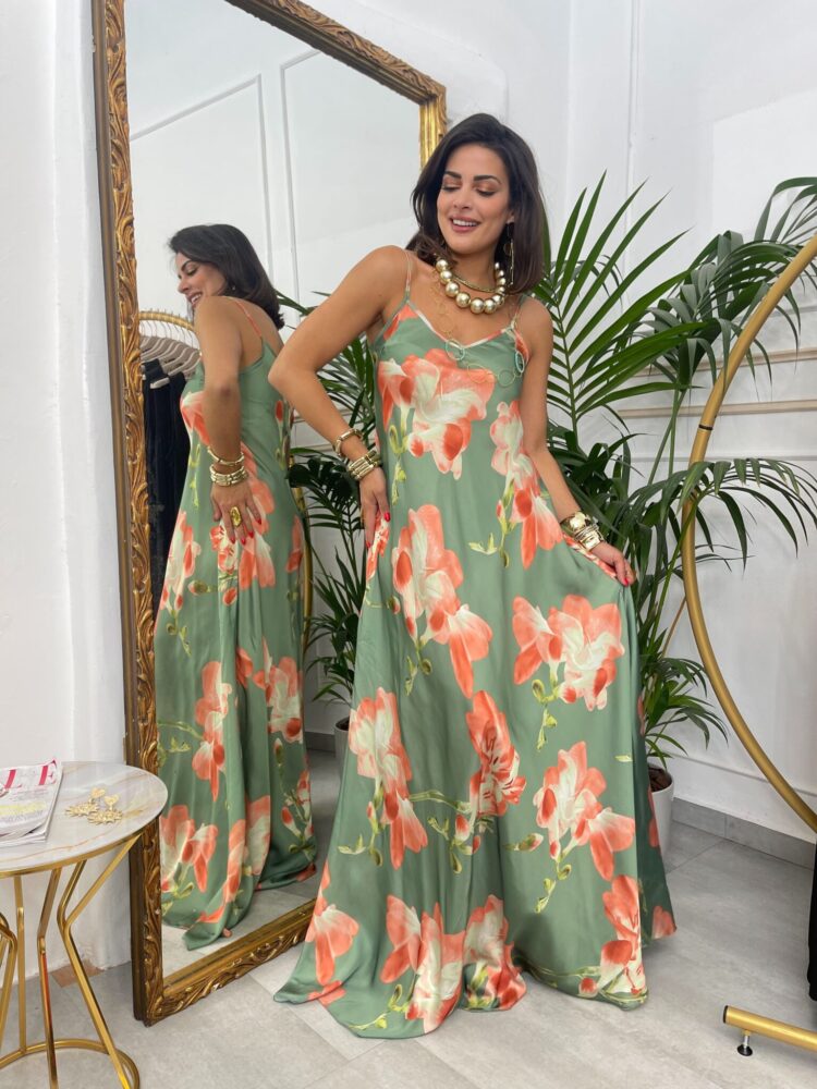 Σατέν Floral Maxi Φόρεμα – Πολύχρωμο